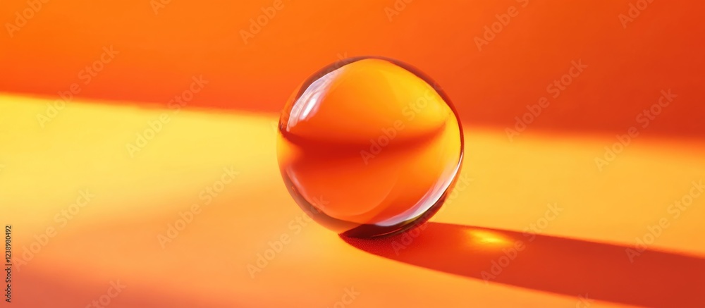 Aufkleber Glass sphere on orange background casting shadow with soft reflections and highlights, suitable for backgrounds with Copy Space