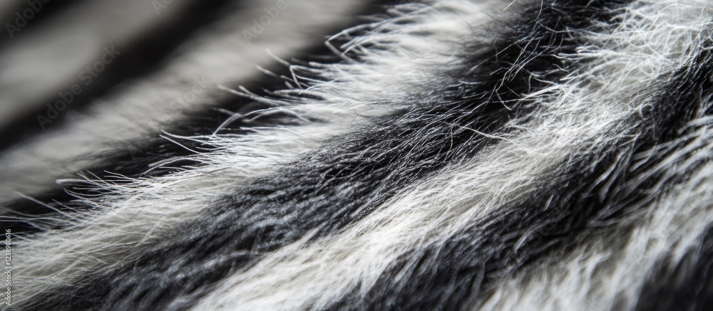 Poster close-up view of black and white striped fur texture with soft hair fibers and patterns suitable for