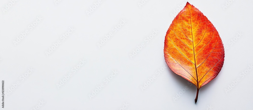 Aufkleber Single vibrant autumn leaf on a neutral background with ample copy space for text placement