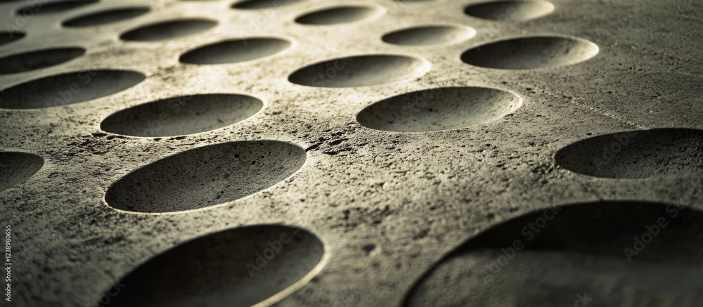 Aufkleber textured surface with circular holes in concrete material for industrial or architectural background
