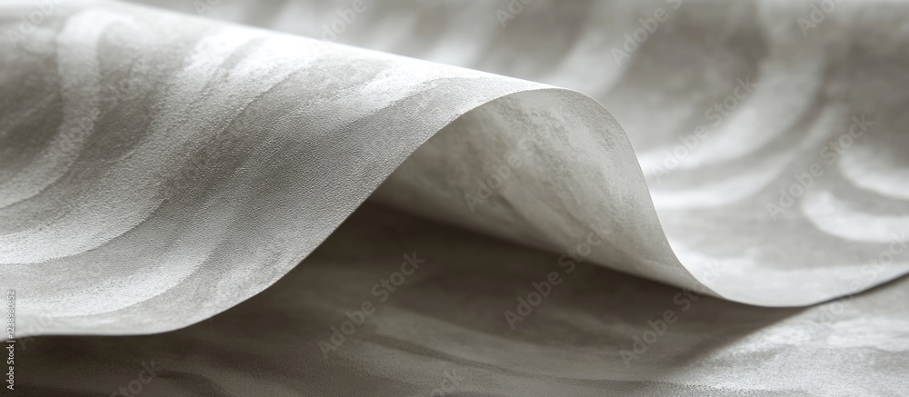 Aufkleber Textured gray fabric with subtle patterns draped elegantly showcasing soft folds and curves suitable for interior design backgrounds and textiles. Copy Space