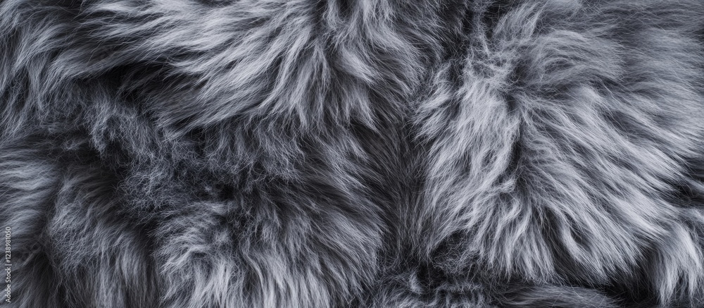 Poster Gray fur texture background with soft and fluffy strands ideal for fabric or product design Copy Space