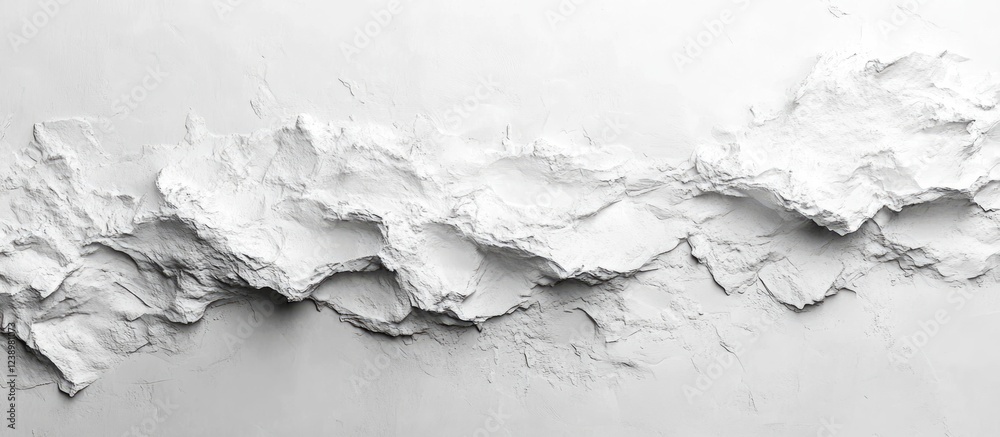 Aufkleber textured white plaster wall with uneven surface and abstract landscape design, ideal backdrop with c
