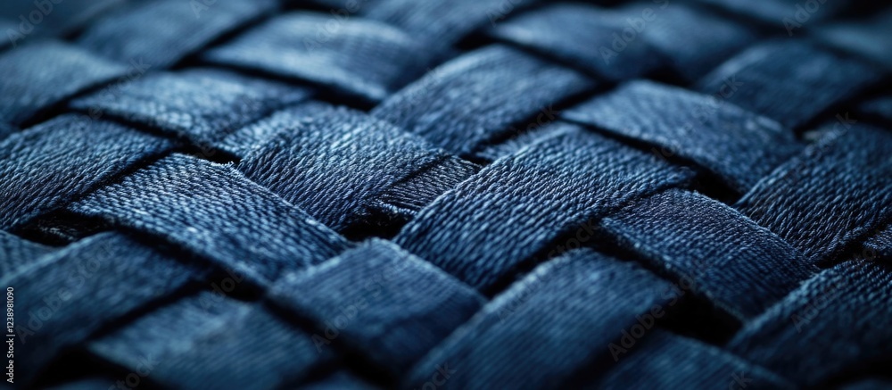 Aufkleber Close-up of dark blue woven fabric texture with detailed pattern and depth suitable for background design and textile applications