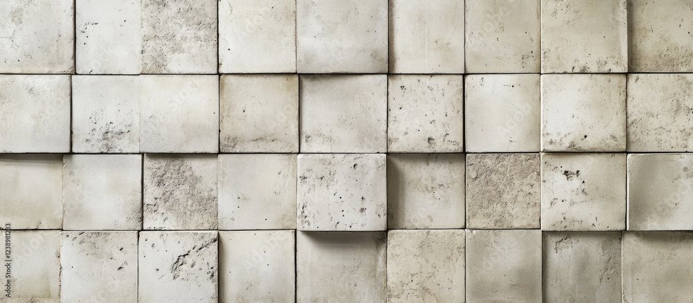Poster Abstract textured wall composed of rectangular concrete tiles in various shades of gray with dirt and imperfections visible Copy Space