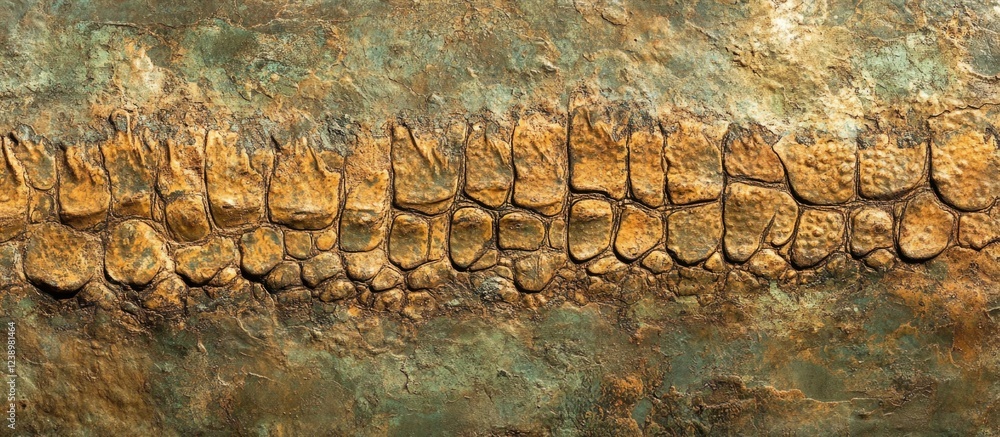 Poster fossilized reptile skin texture with detailed pattern in natural colors suitable for scientific or e