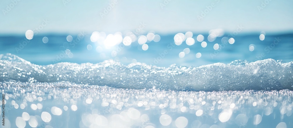 Poster ocean waves with sunlight reflections creating bokeh effect on water surface copy space