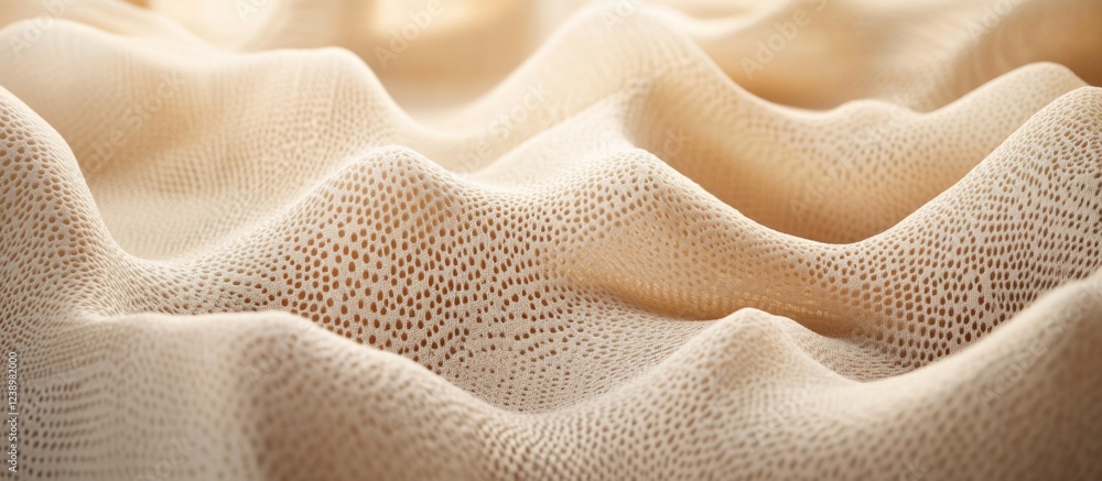 Aufkleber Close-up of beige textured fabric with soft waves and fine pattern ideal for backgrounds and textiles with Copy Space