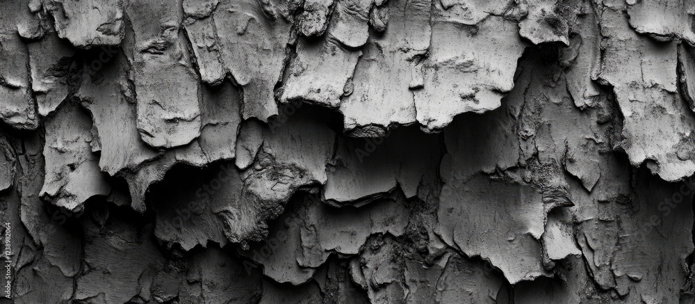 Aufkleber Textured gray bark with peeling layers and rough surface suitable for background use or abstract design Copy Space