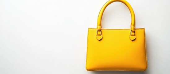 Yellow leather handbag on white background with Copy Space for text placement
