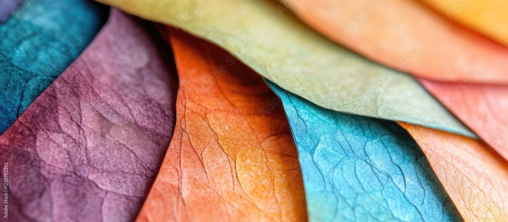 Aufkleber Colorful textured paper layers in abstract arrangement with detailed surface patterns and hues visible for visual design work