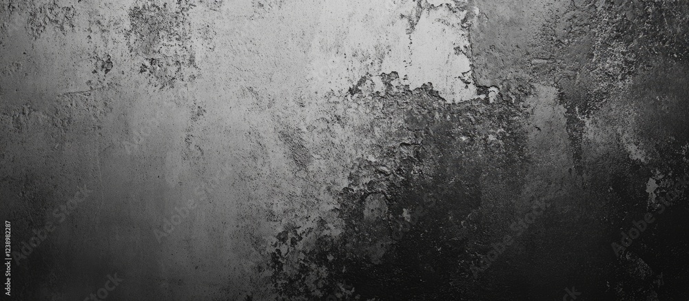 Poster textured gray wall surface with stains and peeling paint, suitable for backgrounds or graphic design