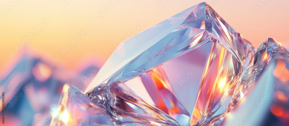 Poster Close-up of sparkling diamond gem with reflections and soft gradient background showcasing light play and texture Copy Space