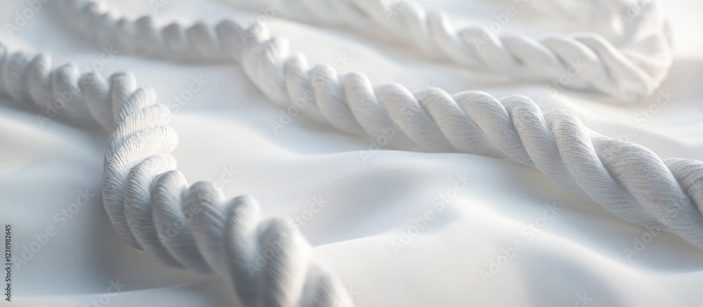 Aufkleber White twisted rope on a soft fabric background with natural lighting and smooth textures suitable for textile concepts and design projects