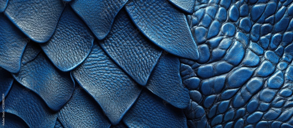 Aufkleber Blue textured leather background showcasing contrasting scales and patterns with copy space for text.