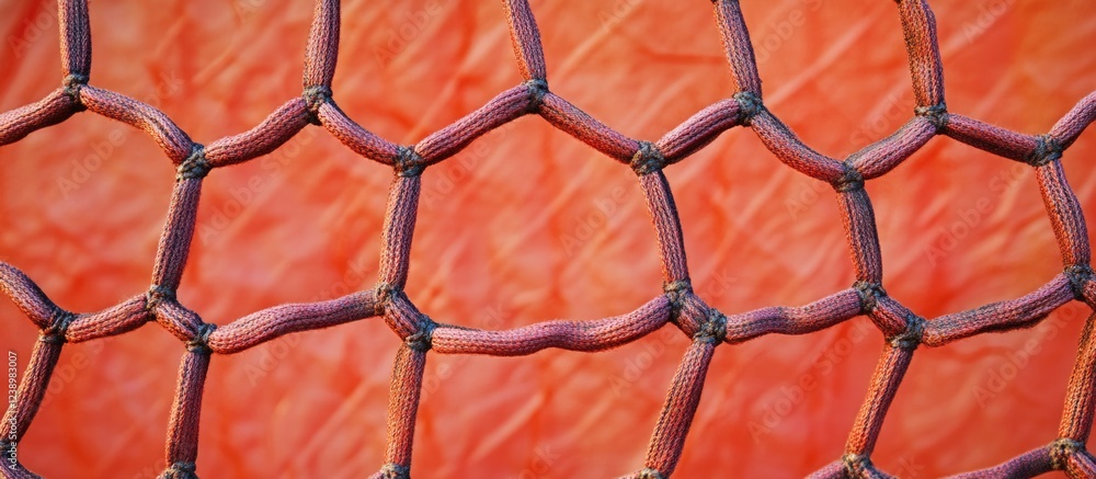 Aufkleber Close-up of textured sports netting against an orange background with geometric mesh pattern and copy space for customization