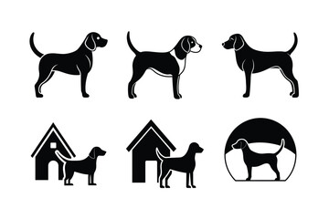 Fototapeta premium Beagle dog silhouettes grouped in black on white