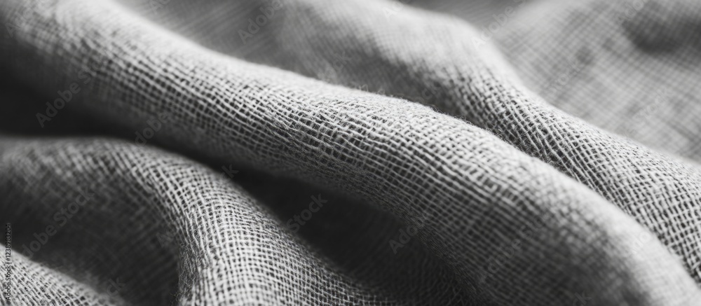 Aufkleber Gray textured fabric close-up with visible weave pattern and soft folds suitable for textile background with Copy Space