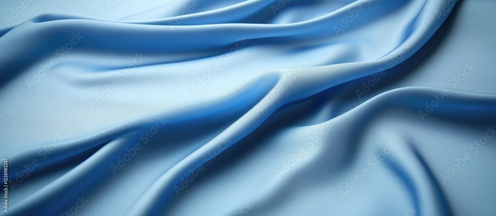 Poster blue silky fabric draped elegantly showing texture and folds suitable for backgrounds and textile de