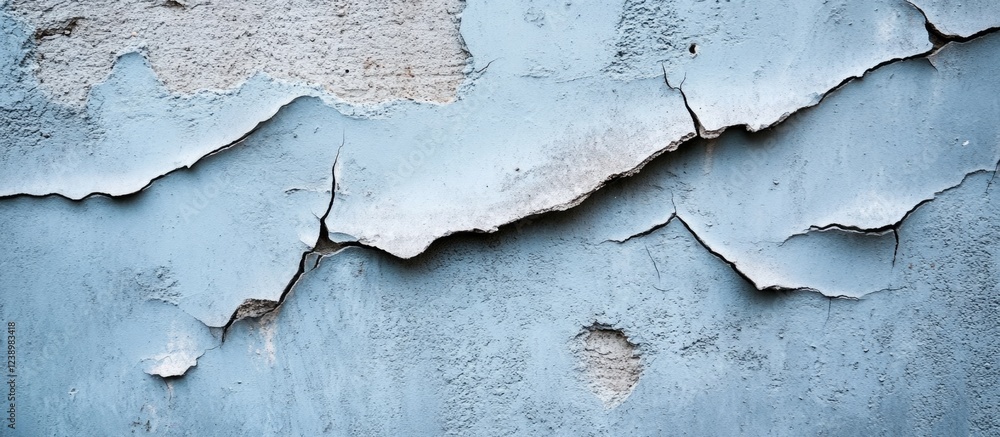 Aufkleber Cracked and peeling blue wall texture with uneven surface and exposed layers suitable for backgrounds and design projects Copy Space