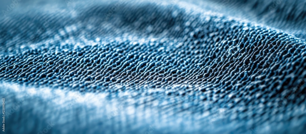 Aufkleber Close-up of textured blue denim fabric with visible weave pattern and soft folds providing depth and detail in the material Copy Space