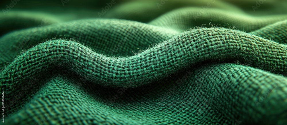 Poster Close-up of wavy green textured fabric with depth and details suitable for background design Copy Space