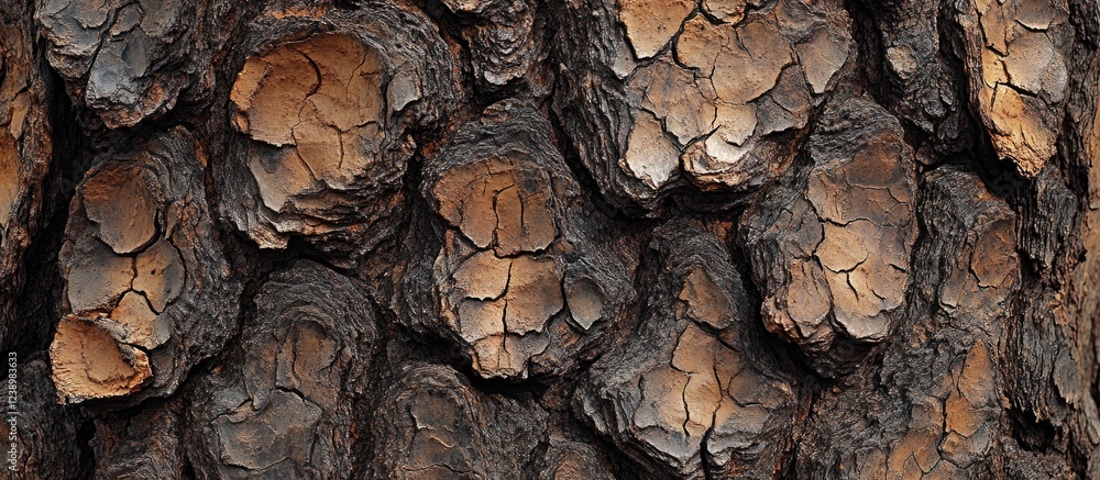 Poster textured close-up of tree bark showing detailed patterns and rich colors with natural imperfections 