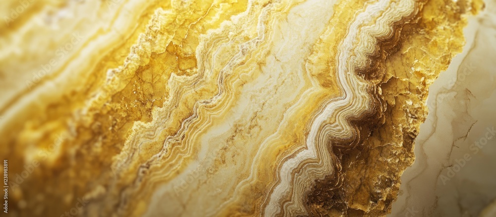 Poster Yellow Onyx Marble Texture Close-Up with Wavy Patterns and Copy Space