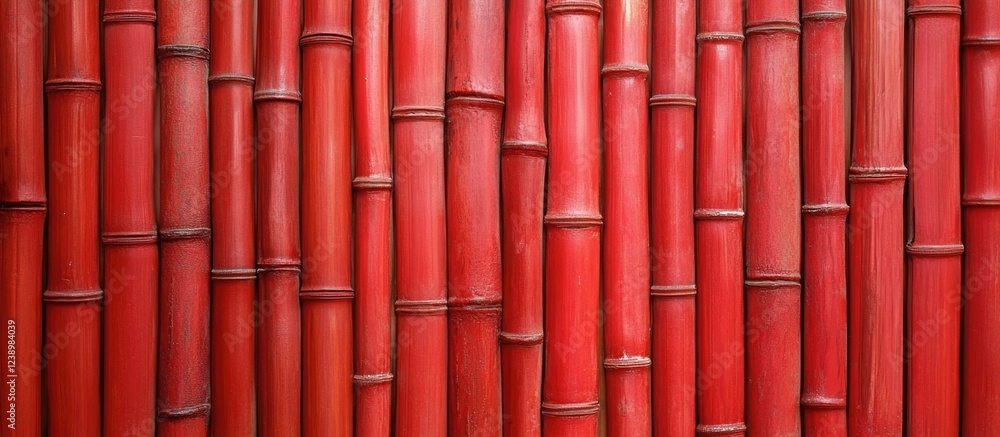 Poster Red bamboo wall texture background with vertical bamboo poles and natural pattern suitable for design use