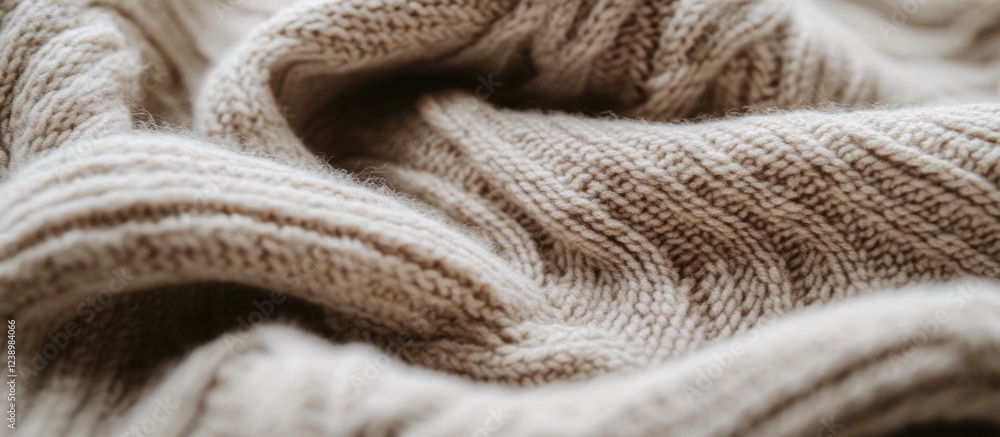 Poster Close-up of soft knitted fabric with textured pattern in neutral beige tones suitable for backgrounds or textile product displays Copy Space