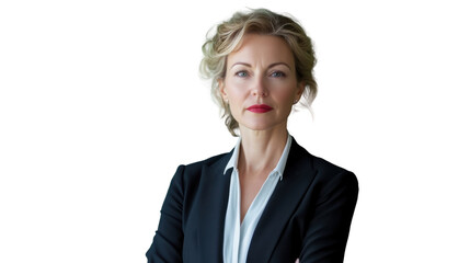 Confident businesswoman with crossed arms on transparent background