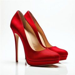 Red High Heels Against White Background: Stylish Footwear Highlight