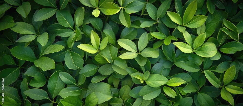 Poster lush green leaves top view natural foliage background with varying shades of green and ample copy sp