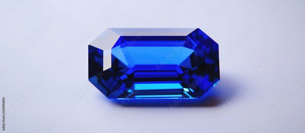 Poster Blue gemstone with octagonal cut and high clarity placed on a soft gradient background with copy space.