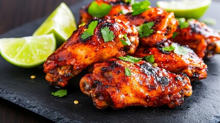 Spicy Chicken Wings Coated in Fiery Chili Flavor with Fresh Lime