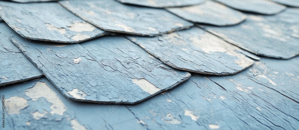 Poster old weathered blue slate shingles with peeling paint and visible texture suitable for architectural 