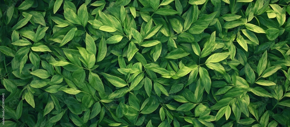 Aufkleber Green foliage background with various leaf shapes and sizes creating a lush natural texture, suitable for designs with ample Copy Space.