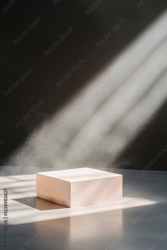 Poster a black box stage is illuminated by stark white light, creating a backdrop for abstract shapes. blur