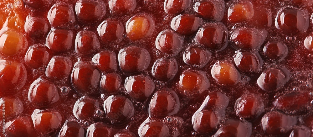 Poster Red bean paste texture with glossy surface and glossy red beans background suitable for culinary and food-related designs Copy Space