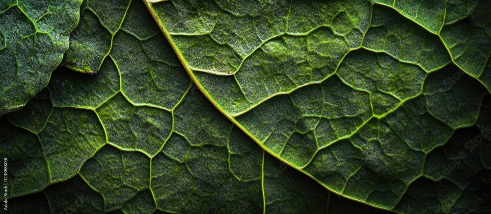 Aufkleber Close-up detail of green leaf texture with visible veins and patterns natural background with Copy Space