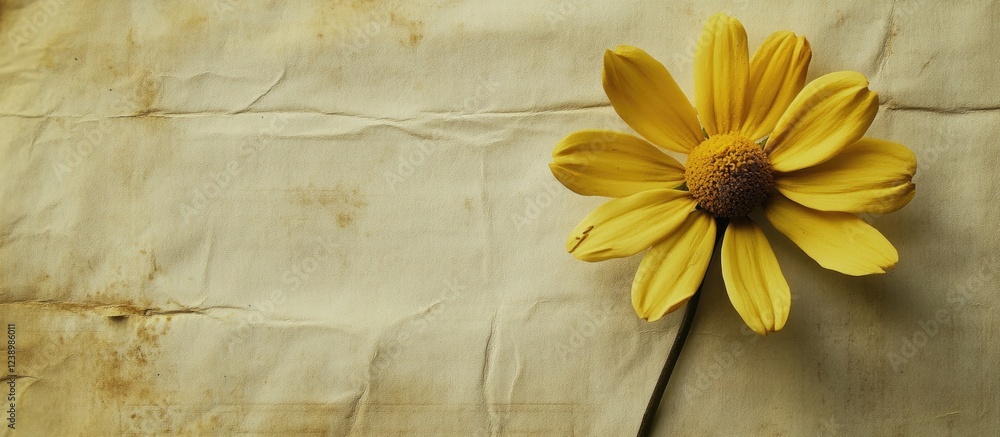 Poster yellow flower on textured vintage background with copy space for text placement