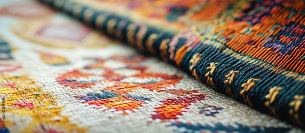Poster colorful textile patterns with intricate designs displaying traditional craftsmanship and weaving te