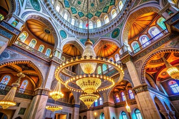 Obraz premium Intricate Chandelier Illuminates Majestic Islamic Interior