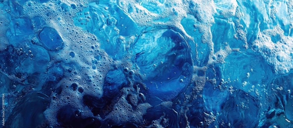 Poster blue water surface with bubbles and foam texture for background design copy space