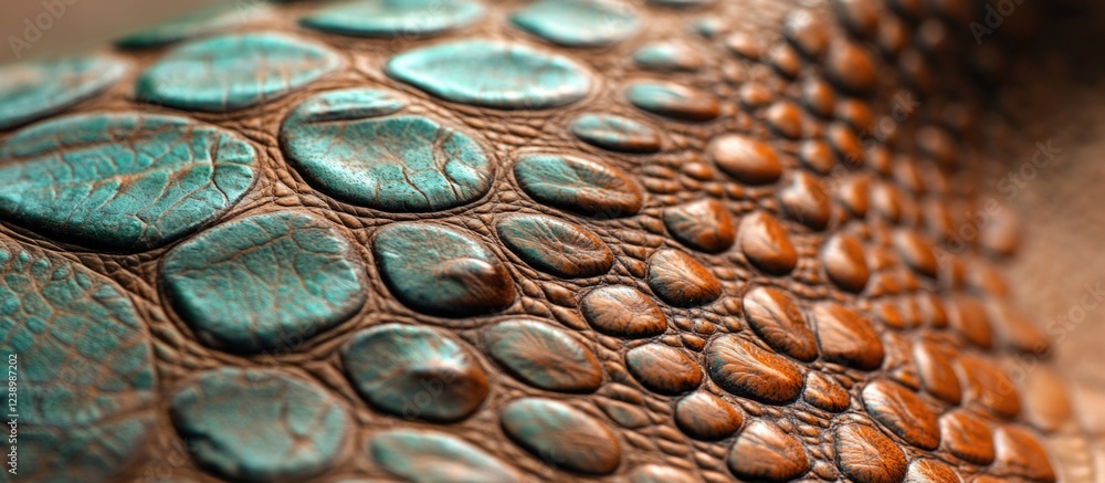 Poster textured close-up of reptile skin with turquoise and brown scales showcasing intricate patterns and 