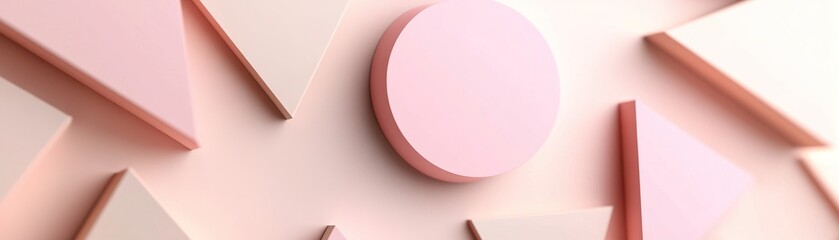 Obraz premium This design showcases a modern abstract background with overlapping pink geometric shapes including circles and triangles