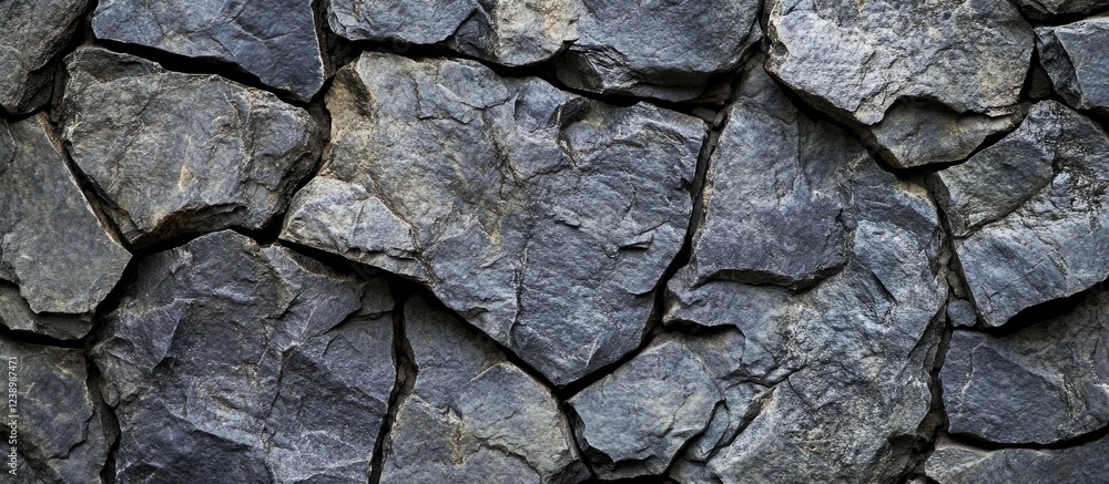 Poster textured background of dark gray rock wall with irregular shapes and cracks suitable for various des