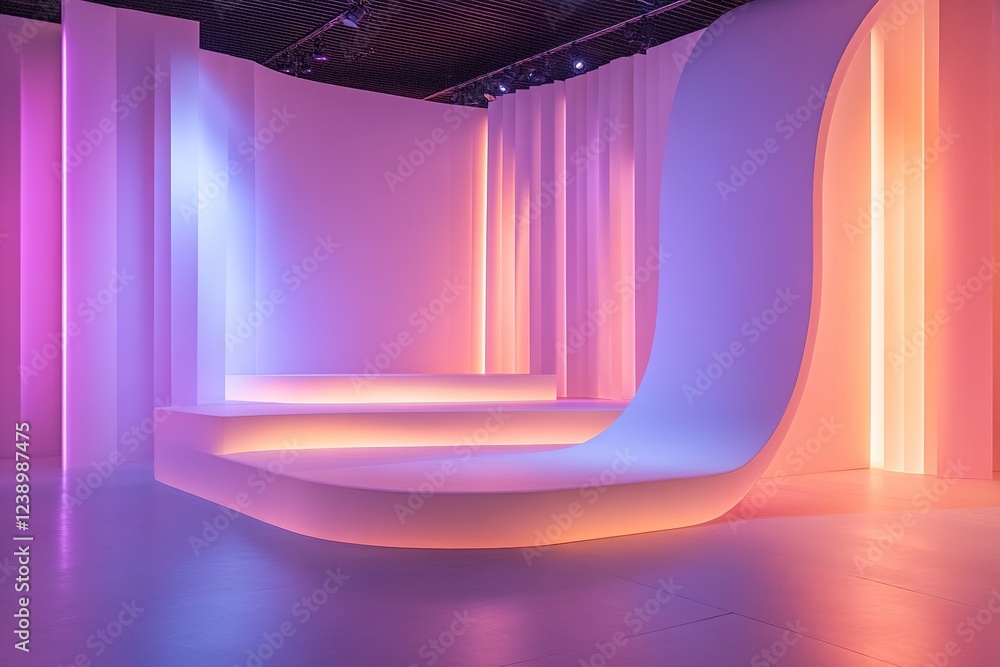 Aufkleber this stage features a sleek design illuminated by abstract light projections, creating a vibrant atm
