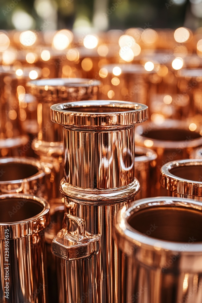 Aufkleber copper colored metal cylinders with bokeh effect background creating a warm and elegant scene
