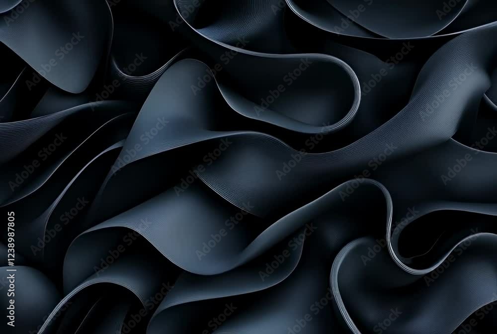 Poster elegant close-up of fluid black waves creating depth in textile or surface design for abstract backg